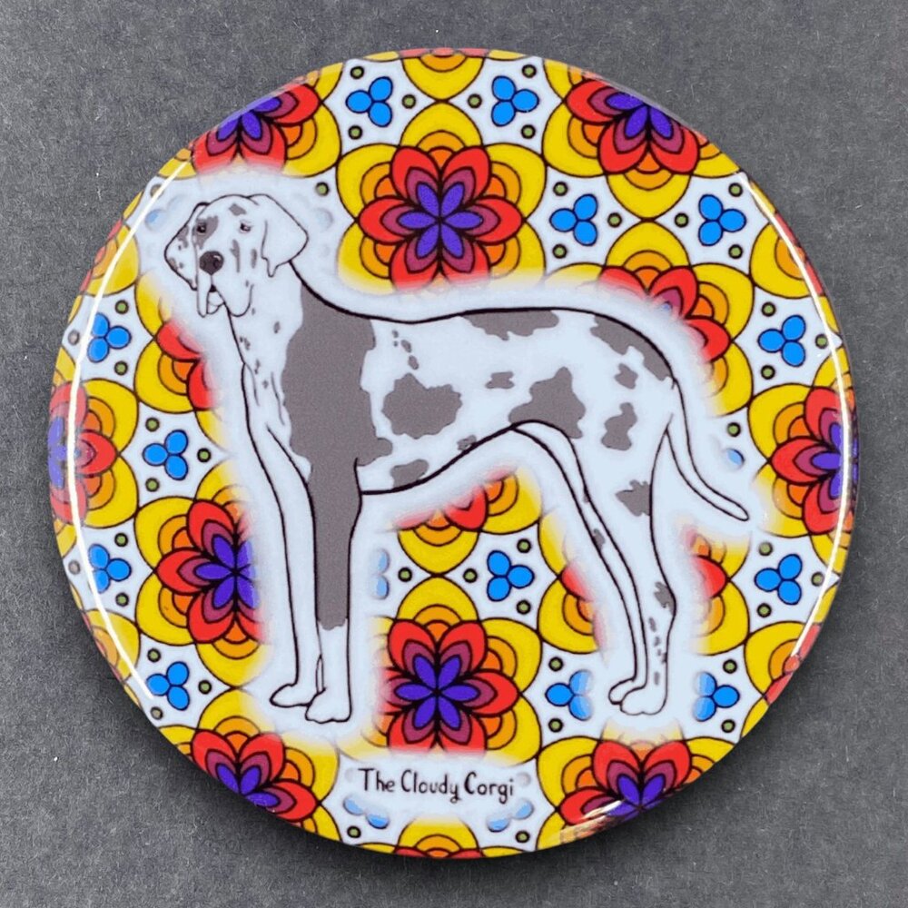Psychedelic Great Dane Dog Pin, Magnet, Keychain, Bottle Opener or Mini Ornament